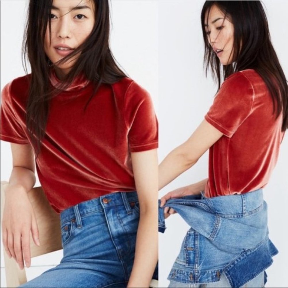 New with tags Madewell Mockneck crushed Velvet Tee Size XS